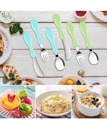 Vicloon Baby Fork and Spoon Set - 6 PCS Toddler Utensils | Stainless Steel Feeding Cutlery for Kids - Blue/Green - Buy Online on GoSupps.com