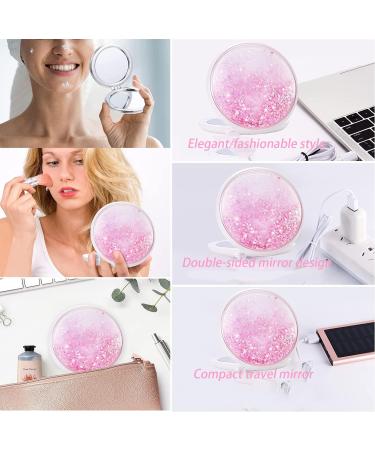 AKOAK Compact Quicksand Pocket Travel Makeup Mirror - Double Sided 1x/2x Magnification - Pink - Buy Online on GoSupps.com