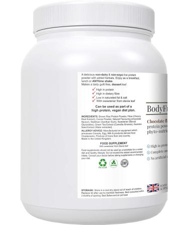 BodyFuel Brown Rice Protein Powder with Chicory, Green Tea & Guarana Extract 500g | Vegan & Hypoallergenic Complementary Supplements - Buy Online on GoSupps.com