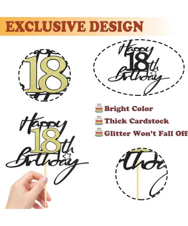 Sotpot 1 Pack 18th Cake Topper Black&Gold Glitter 18th Birthday Cake Decorations Happy 18th Cake Toppers for Boys Girls Birthday Themed Party Supplies 18th birthday cake topper - Buy Online on GoSupps.com
