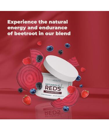 PUREHEALTH RESEARCH Reds Superfoods Powder - Only 10 Calories Fruit and Vegetable Adaptogen Drink with Beetroot, Polyphenols, Probiotic Powder - Antioxidants Supplement for Energy, 30 Servings - Buy Online on GoSupps.com