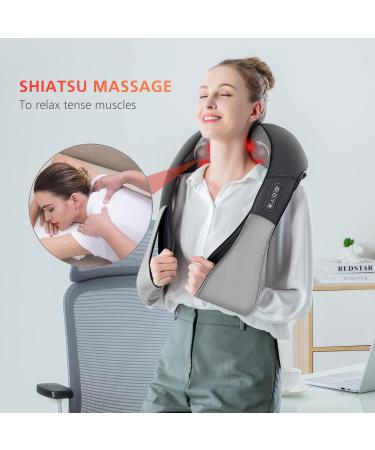 Snailax 4D Shiatsu Neck & Back Massage Device with Heat - Ideal for Home Office & Car - Perfect Gift for Men & Women - Gray - Buy Online on GoSupps.com