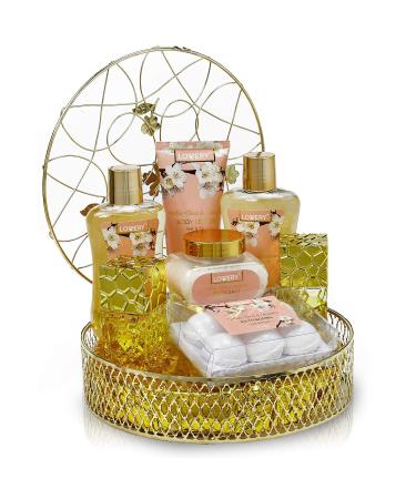 Luxury Perfume Set & Bath Body Gift Basket for Women - 13pc White Rose & Jasmine Spa Set with Bath Bombs & Gold Holder - Buy Online on GoSupps.com