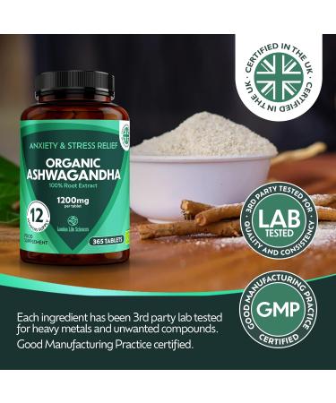 Organic Ashwagandha 1200mg 5% Withanolides Extract - 365 Tablets | Highest Concentration | Vegan | UK Supplier - Buy Online on GoSupps.com