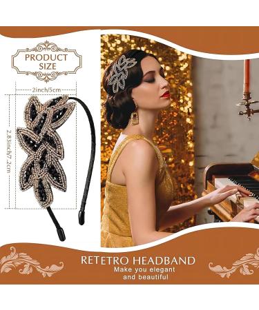 PAITOK 1920s Vintage Headband Beaded Leaf Flapper Headpiece Elegant Crystal Decorative Headband Hair Accessories for Women Costume Party (Black+Gold) - Buy Online on GoSupps.com