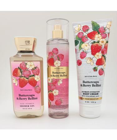 Bath & Body Works   Buttercups & Berry Bellini - 3 pc Bundle - Fine Fragrance Mist  Ultimate Hydration Body Cream and Shower Gel - Spring 2022