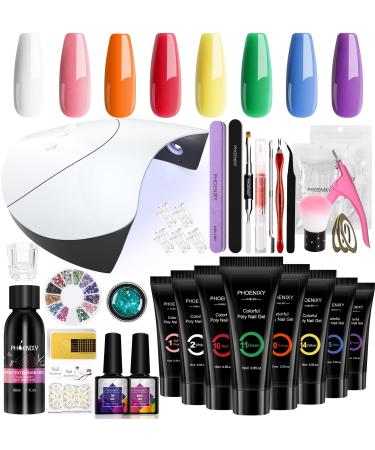 Poly Nail Gel Kit, Phoenixy 8 Colors Poly Nail Extension Gel Kit with 36W LED U V Nail Lamp Enhancement Nail Extension Gel Manicure Starter Kit Gift Carlsbad Flower Sea