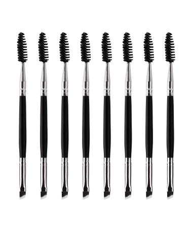 Eyebrows brush dual ended 2 in 1 angled eyebrow brush and spool brush mini eyelash brush to apply eyebrow powder 8 pieces (black)