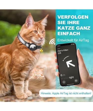 Airtag Cat Neck Band - Waterproof & Reflective Cat Collar with Safety Lock for Kittens & Small Dogs (Black XS 18-23cm) - Buy Online on GoSupps.com
