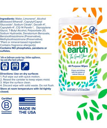 Buy Sun & Earth All Purpose Cleaner Wipes - Bulk Pack of 6 | 480 Plant-Based Natural Citrus Scent Wipes for Safe Household Cleaning - Buy Online on GoSupps.com