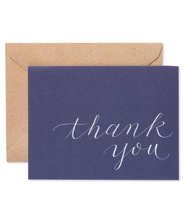 American Greetings Thank You Cards, Navy Blue with Brown Kraft-Style Envelopes (50-Count)