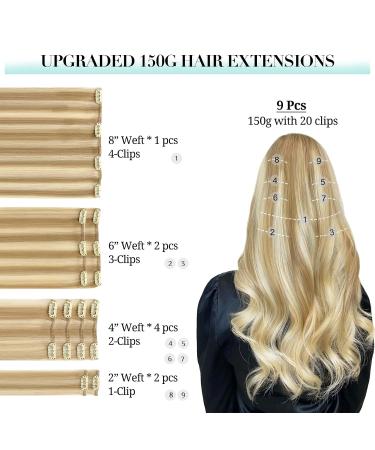 Buy Doores Clip-In Extensions | Real Hair 40cm 16 Inch | Dirty Blonde Highlights | 150g Remy Hair Extensions - Thick & Natural - Buy Online on GoSupps.com