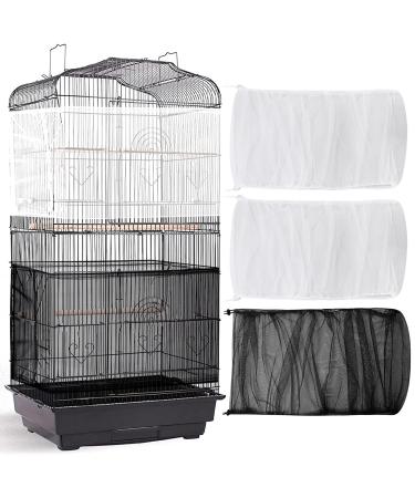 3 Pieces Large Adjustable Bird Cage Cover Seed Feather Catcher Birdcage Nylon Mesh Net Cover Soft Skirt Guard for Parakeet Macaw African Round Square Cage (78 x 15 Inch in Circumference and Width) 78 x 15 in in Circumference and Width