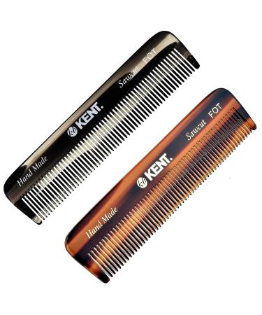 Kent A FOT Handmade Pocket Comb for Men, Women and Kids, All Fine Tooth Hair Comb Straightener for Everyday Grooming and Styling Hair, Beard and Mustache, Saw Cut and Hand Polished, Made in England 2 Pack E-Combo