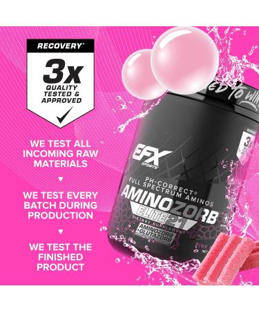 EFX Sports Aminozorb Elite 21 | PH-Correct, Full Spectrum Aminos + Glutamine | Essential & Non Essential Aminos | Zero Sugars | 30 Servings (Pink Bubblegum) - Buy Online on GoSupps.com