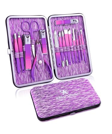 Manicure Set Professional Nail Clippers Kit -16Pcs Pedicure Care Tools Stainless Steel Women Grooming Kit for Travel or Home (Purple) - Buy Online on GoSupps.com