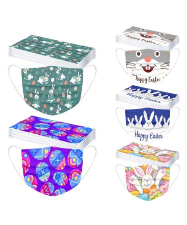 WEXCV 50 pieces Easter adults for masks_MAU MUSSION PROTECTION Easter bunny and egg print disposable_Mund_ and Nose protection 3-layer breathable for men and women Easter and daily use l a1