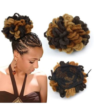 Meiriyfa Dreadlock Bun Afro Puff Clip-In Extensions for Black Women - Faux Locs & Braids (Black Mix Brown) - Buy Online on GoSupps.com