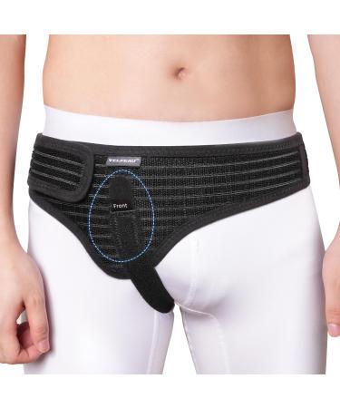 Velpeau Hernia Belt for Men and Women Fits Left or Right Side Inguinal Groin Hernia Support Truss Underwear Briefs Pain Relief Recovery Adjustable Strap with Removable Compression Pad (Black M) Medium Black