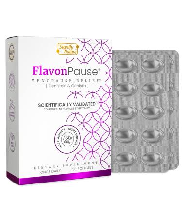 FlavonPause Hot Flashes Menopause Relief for Woman  CLINICALLY Tested | Natural Hot Flash Relief Night Sweats Relief Skin Aging | Multi Menopause Symptom Relief | 30 Softgels