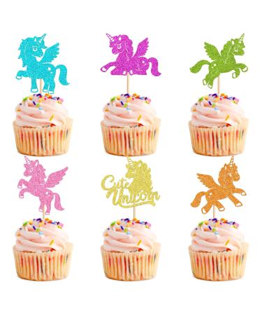 Ercadio 24 Pack Cute Unicorn Cupcake Toppers Fantasy Unicorn Cupcake Picks Unicorn Horse Decor for Unicorn Theme Baby Shower Birthday Party Supplies Unicorn Cute Cute Orange