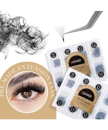 LASHVIEW 1000 Premade Volume Eyelash Extensions - 10D D Curl Mixed Tray Handmade Thin Base 9-16mm 1000 Fans | Shop Internationally - Buy Online on GoSupps.com