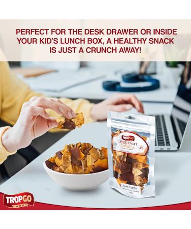 Tropgo Dried Fruit Selection 120g - Exotic Fruit Mix - Mixed Dried Fruit in Pouch - Healthy Snacks for Adults and Kids - Mango Guava Banana - Buy Online on GoSupps.com