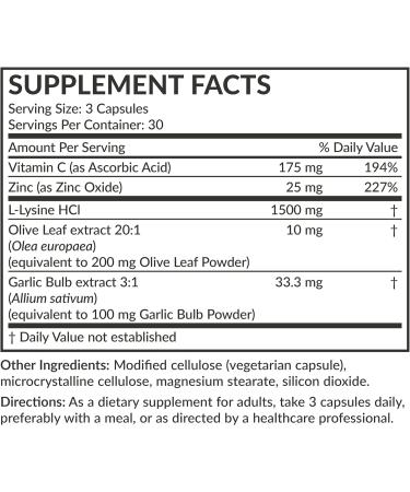 Futurebiotics L-Lysine Defense Immune Support Complex 1500 MG Per Serving with Vitamin C Zinc Olive Leaf & Garlic - Non-GMO 90 Vegetarian Capsules 90 Count (Pack of 1) - Buy Online on GoSupps.com