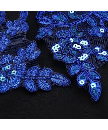 Micro Traders 2 Pairs Royal Blue Embroidery Sequin Lace Appliques Mirror Pair for DIY Crafts - 23.5x10cm - Buy Online on GoSupps.com