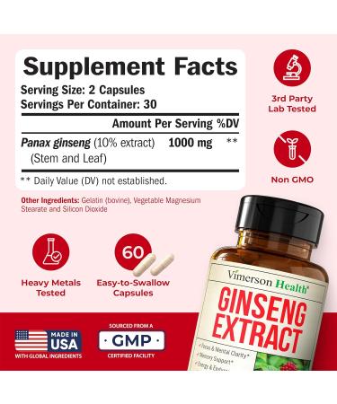 Full-Spectrum Panax Ginseng for Men & Women 1000mg (10% Stem & Leaf Extract) Korean Ginseng Supplement for Focus Energy Performance & Mental Clarity Support Memory Supplements with Asian Ginsing - Buy Online on GoSupps.com