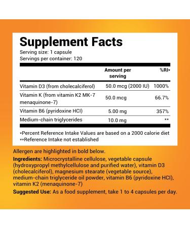 Dr. Berg Vitamin D3 K2 with MCT - 2000 IUs Vitamin D3, 50 mcg MK7 K2 - No Sugars - 120 Capsules - Buy Online on GoSupps.com