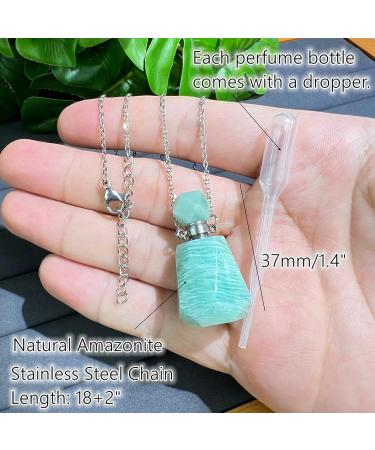 Ubrand Gemstone Perfume Bottle Pendant | Essential Oil Diffuser | Natural Crystal Agate Jewelry Long Necklace (Amazonite S) - Shop Now - Buy Online on GoSupps.com