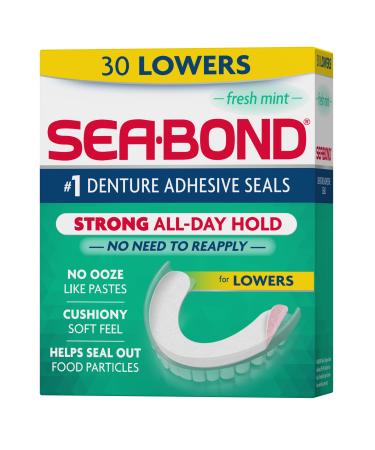 Sea Bond Secure Denture Adhesive Seals Fresh Mint Lowers 30 Count Pack of 1 Lowers