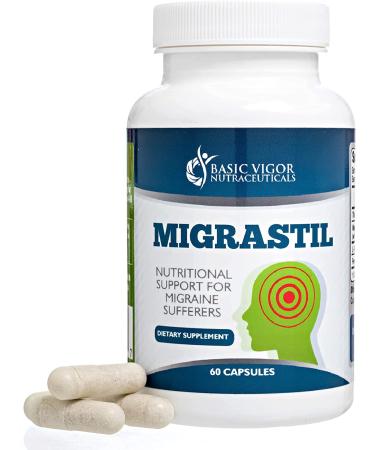 Migrastil Migraine Relief Capsules (60 ct) - Natural Vegetarian Supplement with Magnesium, Taurine, Feverfew & Vitamin B1 for Migraine & Headache Relief - Buy Online on GoSupps.com