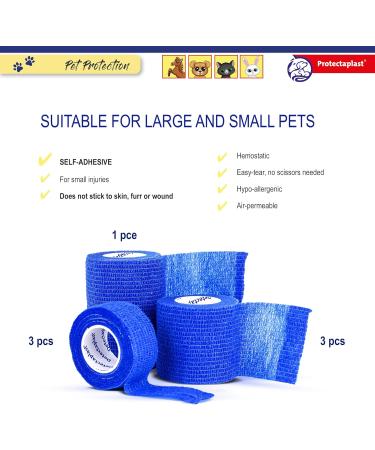 Protecta Plast Self-Adhesive Band 7 Set for Pets - Latex-Free Veterinary Bandage for Dogs Cats & Horses - Wound Care & Joint Support - 3 Sizes (7.5cm x 4.5m 5cm x 4.5m 2.5cm x 4.5m) - Buy Online on GoSupps.com