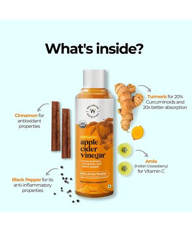 Organic Himalayan Apple Cider Vinegar with Amla, Turmeric, Cinnamon, Black Pepper - 500ml (17 Fl Oz) - USDA Certified - Immunity Booster - Buy Online on GoSupps.com