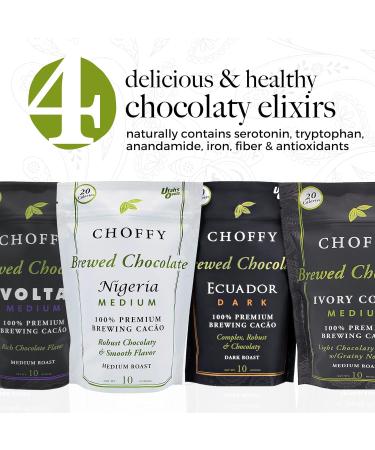 Choffy Volta Medium Roast Brewed Cacao Coffee Alternative - 10 Oz Ground Drinking Blend for Chocolate Lovers - Caffeine-Free & Nutrient-Rich Cocoa Drink for Mood & Energy - 1 Pack of 10 Ounce - Buy Online on GoSupps.com