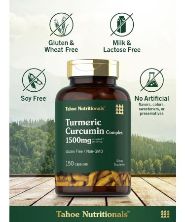 Tahoe Nutritionals Turmeric Curcumin Supplement 1500 mg | 150 Capsules | Complex with Black Pepper | Non-GMO and Gluten Free - Buy Online on GoSupps.com