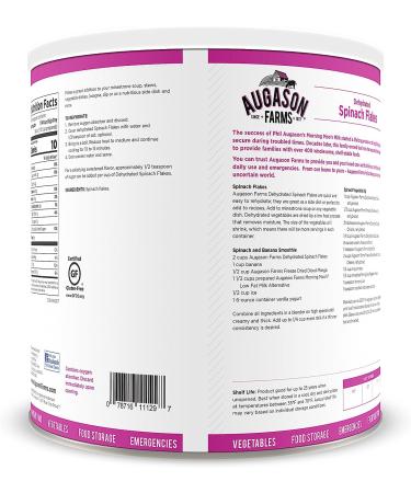 Augason Farms Dehydrated Spinach Flakes 8 oz | No. 10 Can | High-Quality Dehydrated Spinach - Buy Online on GoSupps.com