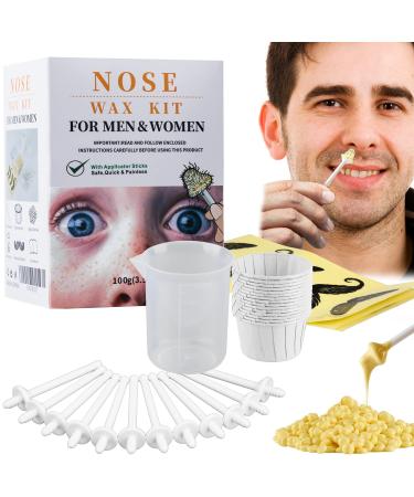 Nose Wax Kit for Men, 100g Wax, Nose Hair Removal Waxing Kit with 30 Applicators(15 Times) Ears Nose Hair Remover Wax from CoFashion Nose Hair Removal for Men with 15 Paper Cups 15 Moustache Guards A-White-100g