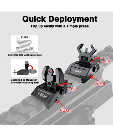 Premium QR-Laser Tactical Flip Up Iron Sights Set for Rifle | Low Profile Front Rear Red Dot | Picatinny & Weaver Rail Compatible - Buy Online on GoSupps.com