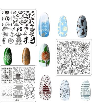 JEEWHEET 12pcs Nail Stamping Templates Plate Set for Nail Art - Summer Rose, Flower, Animal, Mandala, Mermaid, Christmas Designs - Includes Scraper, Silicone Stamper, Storage Bag - Stamping Plates - Buy Online on GoSupps.com