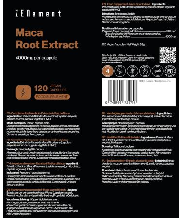 Peruvian Maca Root Extract 4000 mg Highly Concentrated 10:1 120 Capsules | Energy Stamina Memory Immunity & Hormone Balance | 100% Natural Ingredients | Zenement - Buy Online on GoSupps.com