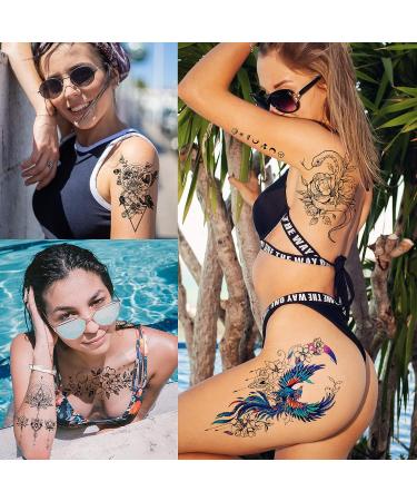 Casciybo Flower Butterfly Temporary Tattoos - Large Black Waterproof Fake Tattoo Sheets for Women & Girls - Realistic & Long Lasting Party Favors - Buy Online on GoSupps.com