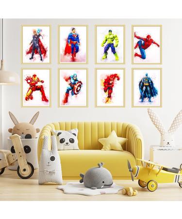 Yumcute Superheroes Watercolor Art Posters - 8-Piece Avengers Wall Decor for Kids' Bedrooms (A4 Unframed) - Buy Online on GoSupps.com