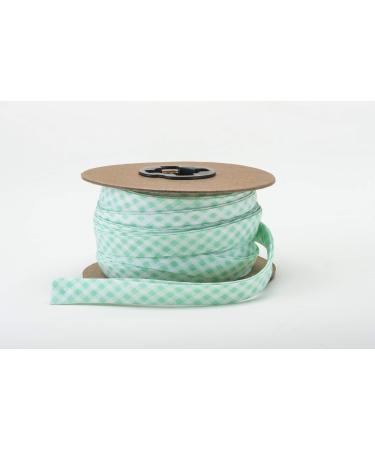 Pearl 1/2 Finished Width Double Fold Polycotton Broadcloth Quilt  Hemming  Sewing  Seaming  Binding  25 yds  Green Pattern Bias Tape  Mint Gingham