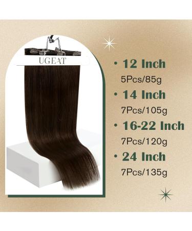 Ugeat Clip-In Brown Hair Extensions | 45cm Remy Real Hair 120g 7 Pieces - Thick & Luxurious #2 - Buy Online on GoSupps.com