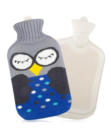 Hot Water Bottle with Cover 2L Large Capacity for Neck and Shoulder pain relief Hot and Cold Compress Hot Water Bag rubber for Hand Feet Warmer Gift for Women Parents Children Blue Owl