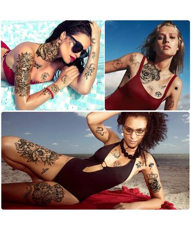 Yazhiji 49 Large Flowers Butterflies Crown Temporary Tattoos - Waterproof Fake Tattoos for Women, Girls, Kids, and Adults - Buy Online on GoSupps.com