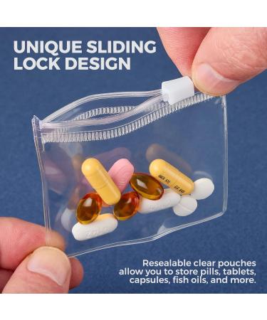 Zippered Pill Pouch Bags - 12 Pcs Clear Mini Bags for Pills Vitamins Supplements - BPA-Free Reusable & Travel-Friendly - Buy Online on GoSupps.com